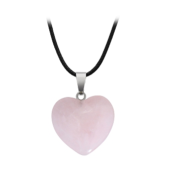 Natural Rose Quartz Charms, with Silver Tone Metal Findings, Heart, 16x6mm
