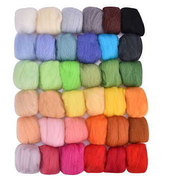 36 Colors Needle Felting Wool, Fibre Wool Roving for DIY Craft Materials, Needle Felt Roving for Spinning Blending Custom Colors, Mixed Color, about 3.5g/bag, 1 bag/color, 36 bags/set