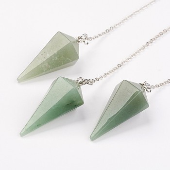 Natural Green Aventurine Hexagonal Pointed Dowsing Pendulums, with Brass Cross Chains, Cone, Platinum, Lead Free & Nickel Free, 8-1/4 inch(215mm)