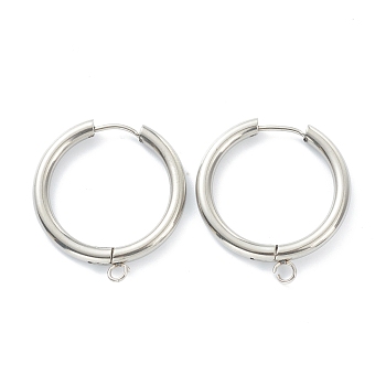 201 Stainless Steel Huggie Hoop Earring Findings, with Horizontal Loop and 316 Surgical Stainless Steel Pin, Stainless Steel Color, 29x27x3mm, Hole: 2.5mm, Pin: 1mm