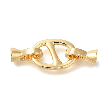 Brass Fold Over Clasps, Oval, Real 18K Gold Plated, 39mm, Oval: 17x11.5x1.7mm, Clasp: 11.5x6.5x6.5mm