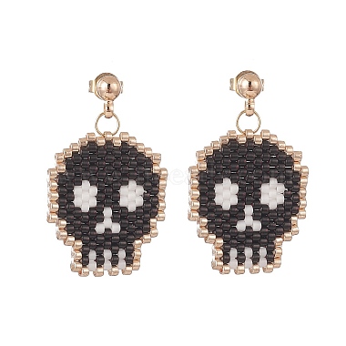 Black Skull Glass Stud Earrings