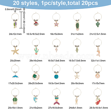 BENECREAT 20Pcs 20 Style Ocean Theme Alloy Enamel Wine Glass Charms(AJEW-BC0003-78)-2