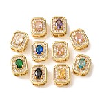 Brass Micro Pave Cubic Zirconia Multi-Strand Links, Rectangle, Long-Lasting Plated, Rack Plating, Golden, Mixed Color, 11x9x6.5mm, Hole: 7.5x1.5mm(CU-CBA54A3-01G)