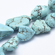 Natural Magnesite Beads Strands, Dyed & Heated, Nuggets, Turquoise, 16~26x13~16mm, Hole: 1mm, about 18pcs/strand, 15.7 inch(40cm)(G-K244-05B)