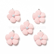 Opaque Resin Pendants, with Platinum Tone Iron Loops, 5-petal Flower Charm, Pink, 29x25x7mm, Hole: 2mm(X-RESI-E024-01P-03)