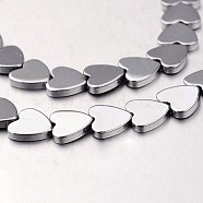 Electroplate Non-magnetic Synthetic Hematite Bead Strands, Heart, Silver Plated, 10x10x2mm, Hole: 1mm, about 47pcs/strand, 15.7 inch(G-F300-23E-01)