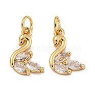 Rack Plating Brass Micro Pave Clear Cubic Zirconia Charms, Lead Free & Cadmium Free, Long-Lasting Plated, Goose, Real 18K Gold Plated, 18.5x9.5x5mm, Hole: 3.5mm(KK-U030-23G)