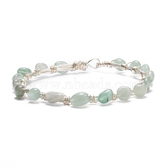 Natural Green Aventurine Braided Beaded Bracelet, Copper Wire Wrap Gemstone Jewelry for Women, Silver, 8-1/8 inch(20.6cm)(BJEW-JB07998-03)