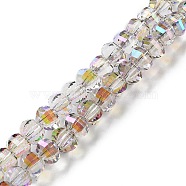 Transparent Electroplate Glass Beads Strands, AB Color, Faceted Lantern, Plum, 6x4.5mm, Hole: 1.4mm, about 98pcs/strand, 17.72''(45cm)(GLAA-Q099-H01-07)