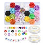 DIY Letter Beaded Necklace Bracelet Making Kit, Including Round Glass Seed Beads, ABS Plastic Imitation Pearl & & Acrylic & Polymer Clay Disc Beads, Mixed Color, Beads: 5175/box(DIY-YW0006-13)