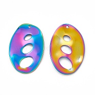 Ion Plating(IP) 304 Stainless Steel Pendants, Oval Charm, Rainbow Color, 34x22x1mm, Hole: 1.5mm(STAS-B031-11R)