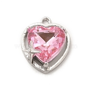 Alloy Cubic Zirconia Pendants, Heart with Star Charm, Platinum, 18.5x15x7mm, Hole: 1.6mm(ALRI-K050-03P)