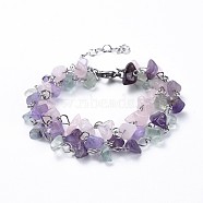 Chip Natural Mixed Stone Multi-strand Bracelets, with 304 Stainless Steel Findings, 7-1/8 inch(18cm)(BJEW-JB04393-01)