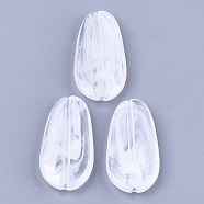 Acrylic Beads, Imitation Gemstone, teardrop, Clear & White, 47x23x7mm, Hole: 2mm, about 100pcs/500g(OACR-T006-036)