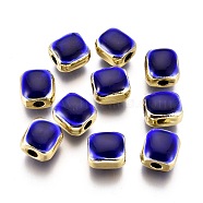 Alloy Enamel Beads, Lead Free & Cadmium Free, Squarre, Light Gold, Blue, 9x8.5x7mm, Hole: 2.5mm(ENAM-F139--11LG-RS)