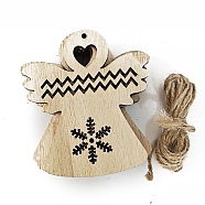 Unfinished Wood Pendant Decorations, with Hemp Rope, for Christmas Ornaments, Angel & Fairy, 7.2x6.5cm, 10pcs/bag(XMAS-PW0001-170-03)