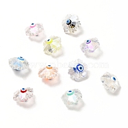Transparent Glass Beads, with Enamel, Faceted, Snowflake with Evil Eye Pattern, Mixed Color, 12.5x14x9mm, Hole: 1.2mm(GLAA-F121-14)
