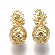 Brass Charms, Pineapple, Nickel Free, Real 18K Gold Plated, 12x5.5mm, Hole: 1mm(KK-T038-137G)