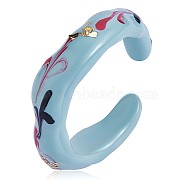 Enamel Flower of Life Twist Wave Open Cuff Ring, Brass Jewelry for Women, Sky Blue, US Size 5(15.7mm)(JR921A)