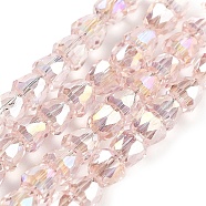 Electroplate Glass Beads Strands, Faceted, Bell, Misty Rose, 4x3.5~4mm, Hole: 1mm, about 98pcs/strand, 13.70''(34.8cm)(EGLA-D030-T4mm-B01)