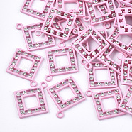 Spray Painted Alloy Pendants, with Rhinestone, Rhombus, Crystal, Pearl Pink, 26x22.5x2.5mm, Hole: 2mm(PALLOY-S122-02B)