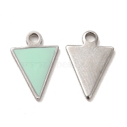 304 Stainless Steel Enamel Pendants, Triangle Charm, Stainless Steel Color, 13x9x1mm, Hole: 1.6mm(STAS-M308-15P-01)
