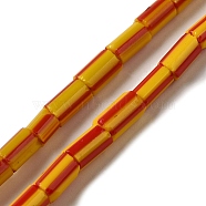 Handmade Lampwork Beads, Column with Stripe Pattern, Orange Red, 3.5~8x3.5~5mm, Hole: 1.2mm, about 91~101pcs/strand, 25.59~26.38''(65~67cm)(LAMP-B023-04B-07)