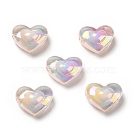 UV Plating Rainbow Iridescent Transparent Acrylic Beads, Two Tone, Heart, Pink, 13x16.5x9mm, Hole: 3mm