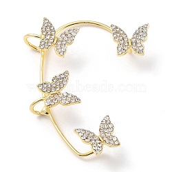 Butterfly Crystal Rhinestone Cuff Earrings for Girl Women Gift, Brass Earrings for Non-Piercing Ear, Golden, 58x43x11mm(EJEW-F275-02B-G)