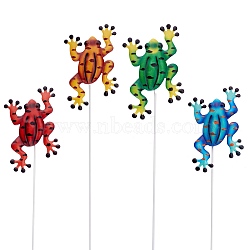 4Pcs Metal Frog Garden Decors, 14 Inch Frog Art Garden Stakes Decor, Rust Resistant Frog Plant Stakes for Indoor Outdoor Garden Patio Lawn Decor, Mixed Color, 365x85mm(JX177A)