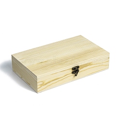 Pinewood Box, Flip Cover Box, with Iron Clasp, Rectangle, Light Yellow, 17x28x6.15cm(CON-C008-06)