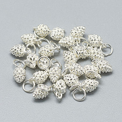 925 Sterling Silver Charms, with Jump Ring, Pine Cone, Silver, 10x5.5x5.5mm, Hole: 4mm(X-STER-T002-297S)