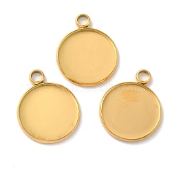Ion Plating(IP) 304 Stainless Steel Pendant Cabochon Settings, Plain Edge Bezel Cups, Flat Round, Golden, Tray: 18mm, 24x19.5x2mm, Hole: 3mm(STAS-G071-46G)