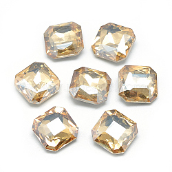 Pointed Back Glass Rhinestone Cabochons, Faceted, Back Plated, Octagon, Pale Goldenrod, 10x10x4.5mm(RGLA-T033-10x10mm-09)