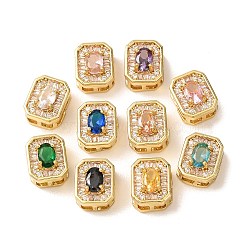 Brass Micro Pave Cubic Zirconia Multi-Strand Links, Rectangle, Long-Lasting Plated, Rack Plating, Golden, Mixed Color, 11x9x6.5mm, Hole: 7.5x1.5mm(CU-CBA54A3-01G)