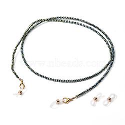 Eyeglasses Chains, Neck Strap for Eyeglasses, with Glass Beads, Brass Beads, Alloy Lobster Claw Clasps and Rubber Loop Ends, Green, 28.9 inch(73.5cm), 3mm(AJEW-EH00079-01)
