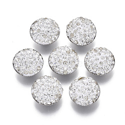 Polymer Clay Rhinestone Shank Buttons, with Aluminum Loops, Half Round/Dome, Platinum, Crystal, 15x9mm, Hole: 2x2mm, Rhinestone: pp17((2.3~2.4mm)(RB-S055-44B)