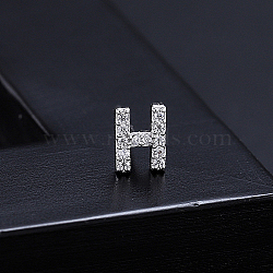 Platinum Brass Micro Pave Cubic Zirconia Stud Earrings, Initial Letter, Letter H, No Size(XI6969-8)