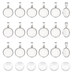 DIY Blank Dome Flat Round Pendant Making Kit, Including 304 Stainless Steel Pendant Cabochon Settings, Glass Cabochons, Stainless Steel Color, 100Pcs/box(DIY-UN0004-47)