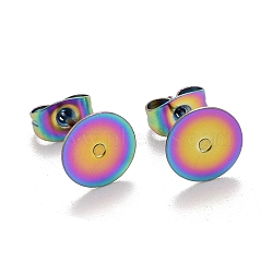 Ion Plating(IP) Rainbow Color 304 Stainless Steel Stud Earring Findings, Flat Pad Earring Post, Colorful, 8mm, Pin: 0.7mm(STAS-K238-02C)