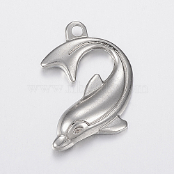 304 Stainless Steel Pendants, Dolphin, Stainless Steel Color, 28.5x21x5mm, Hole: 2.5mm(STAS-G172-18P)