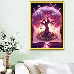 Tree of Life DIY Diamond Painting Kits, including Resin Rhinestones, Diamond Sticky Pen, Tray Plate and Glue Clay, Hot Pink, 400x300mm(DIAM-PW0009-47A)