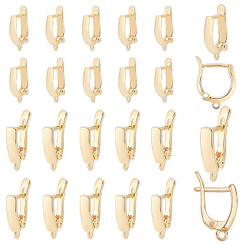 Elite 24Pcs 2 Style Brass Hoop Earring Findings, with Latch Back Closure and Horizontal Loops, Real 18K Gold Plated, 16.5~19.5x11x2.5~3.5mm, Hole: 1mm, Pin: 1mm, 12Pcs/style
