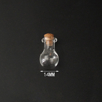 Mini High Borosilicate Glass Bottle Bead Containers, Wishing Bottle, with Cork Stopper, Round, Clear, 2.3x1.4cm