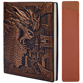1 Book A5 3D Embossed PU Leather Notebook, with Paper Inside, for School Office Supplies, 1Pc PU Leather Single Pen Holder Case, Dragon, Notebook: 213x145x17.5~21mm, Pen Case: 167x35x2.5mm