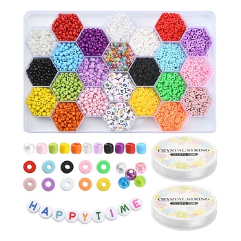 DIY Letter Beaded Necklace Bracelet Making Kit, Including Round Glass Seed Beads, ABS Plastic Imitation Pearl & & Acrylic & Polymer Clay Disc Beads, Mixed Color, Beads: 5175/box