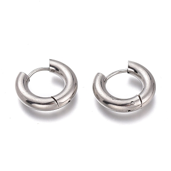 201 Stainless Steel Huggie Hoop Earrings, with 304 Stainless Steel Pin, Hypoallergenic Earrings, Ring, Stainless Steel Color, 18.5x4mm, 6 Gauge, Pin: 1mm