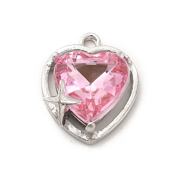 Alloy Cubic Zirconia Pendants, Heart with Star Charm, Platinum, 18.5x15x7mm, Hole: 1.6mm