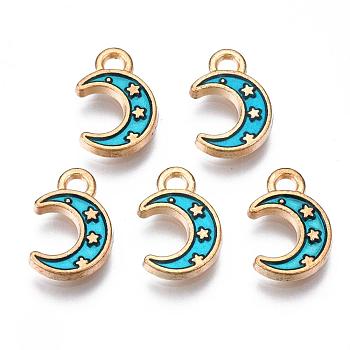Light Gold Plated Alloy Enamel Pendants, Moon with Star, Prussian Blue, 11.5x7.5x1.5mm, Hole: 1.5mm